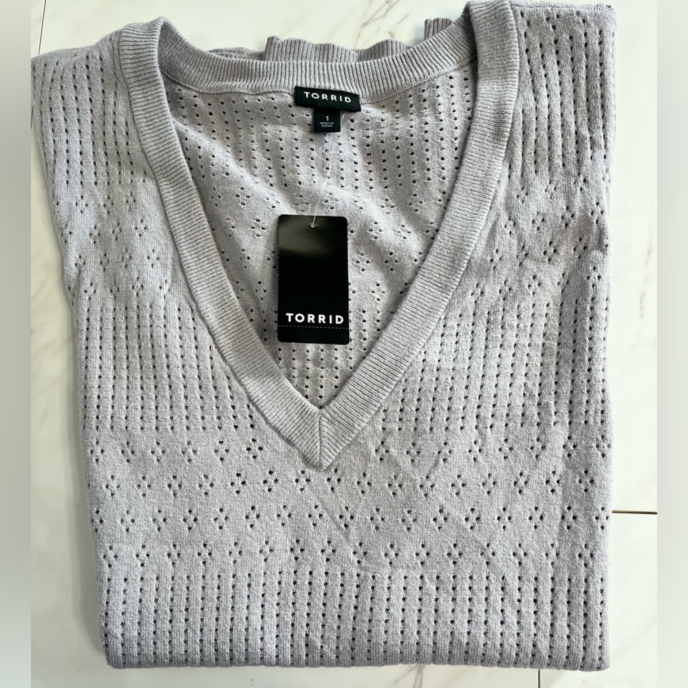 NWT Torrid Everyday Soft Pointelle V Neck pullover sweater in dapple gray 1X